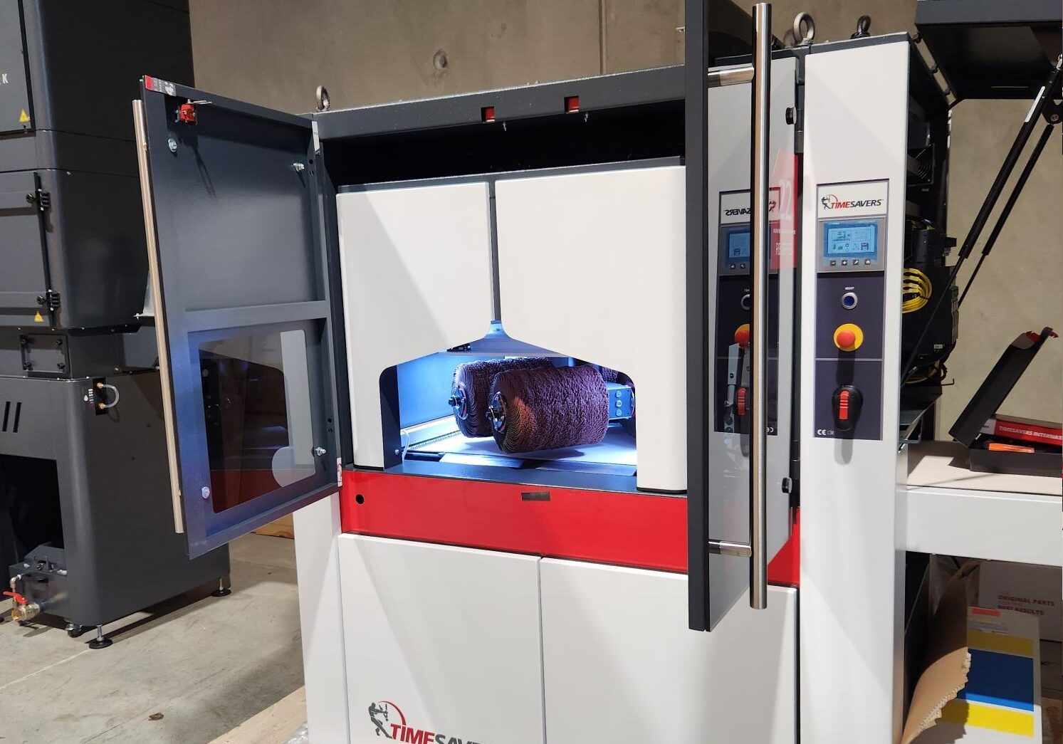 We have a Timesavers 22 Series with dust extractor included in-stock and ready for immediate delivery.