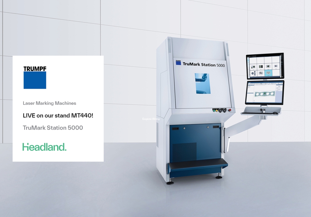 TRUMPF's TruMark Station 5000 fiber laser marking machine can include linear axes in the x and y directions in marking, etching and engraving and rotary axes with different clamping ranges.